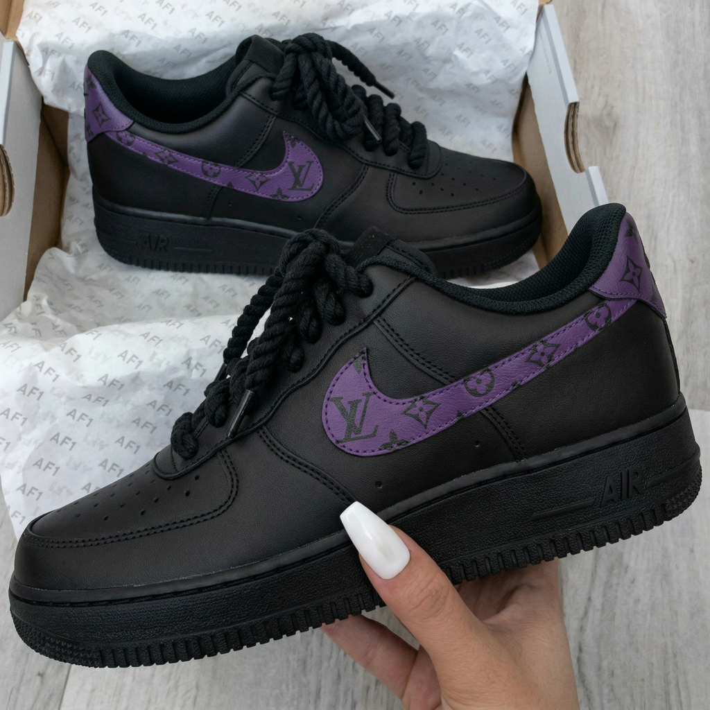 Custom AF 1s Shoes Black Purple LV-oicustom