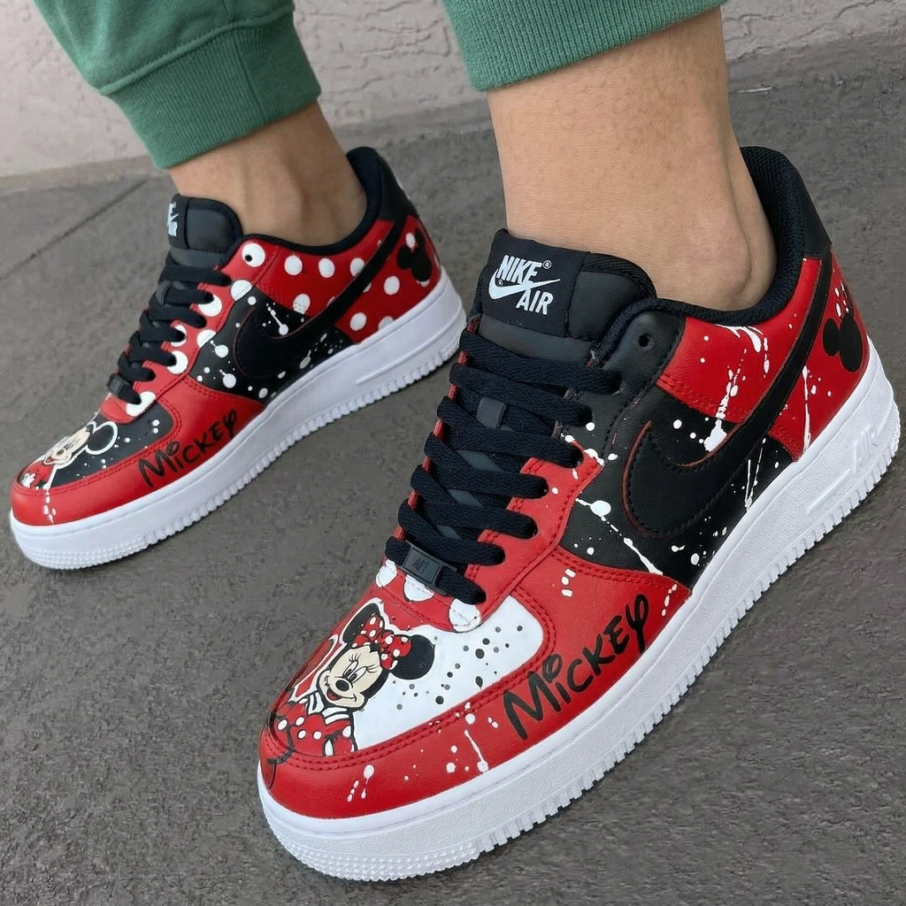 Custom AF 1s Shoes Red Black Mickey Minnie Mouse Polka Dots Splatter-oicustom