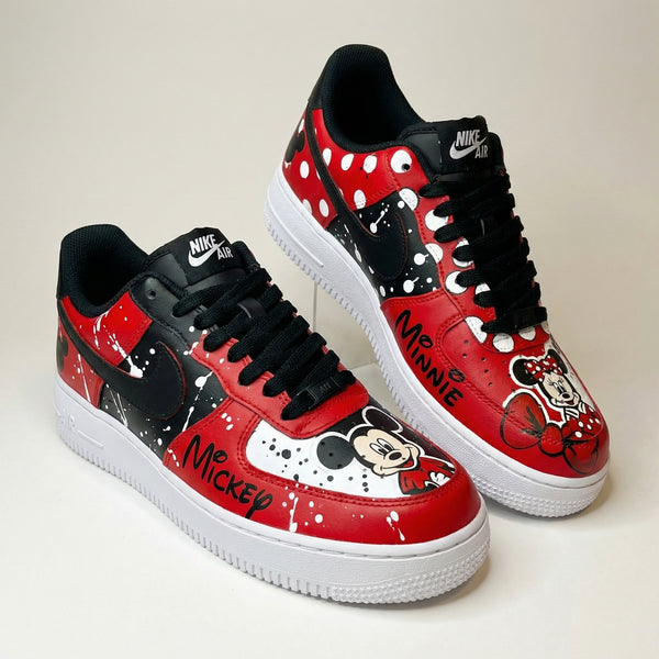 Custom AF 1s Shoes Red Black Mickey Minnie Mouse Polka Dots Splatter-oicustom