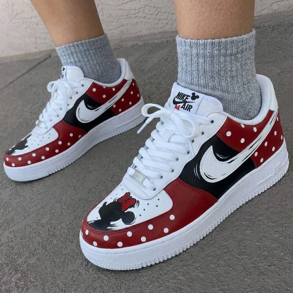 Custom AF 1s Shoes Red Black Minnie Mouse Polka Dots-oicustom