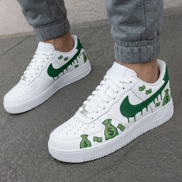 Custom AF 1s Shoes White Green Money Bags Cash-oicustom
