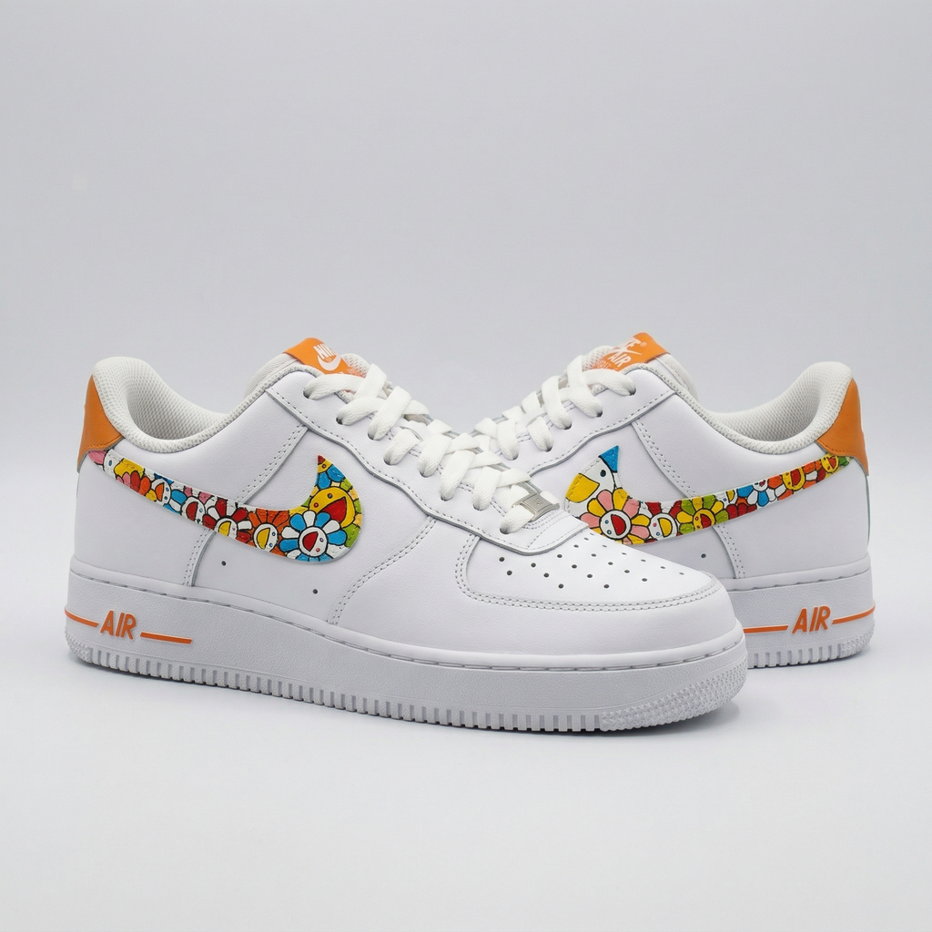 Custom AF 1s Shoes Takashi Murakami Smiley Flower Coloful Orange-oicustom