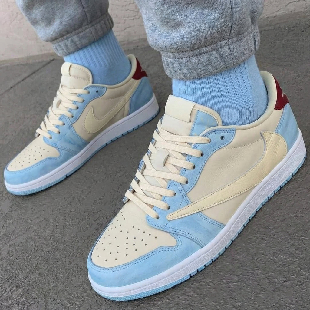 Travis Scott Custom AJ 1s Shoes Baby Blue Cream Red Color-oicustom