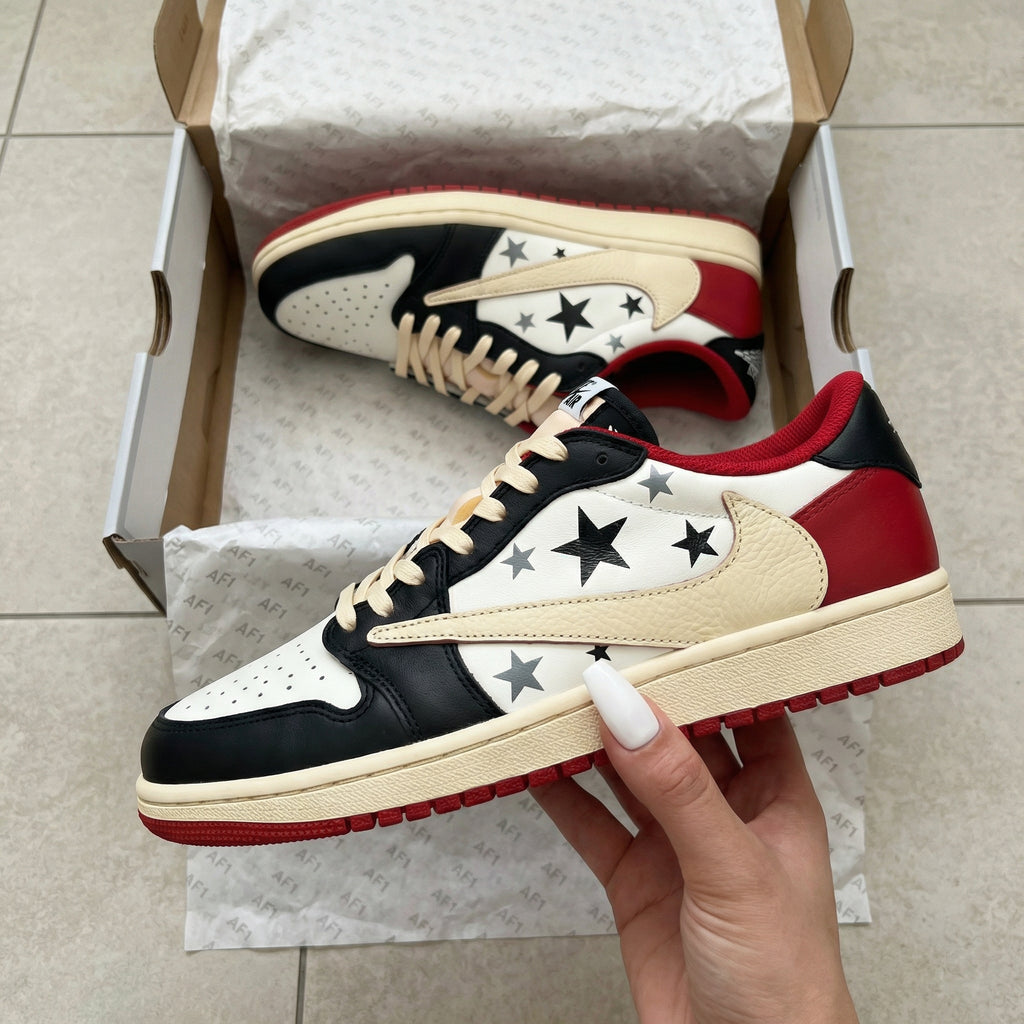 Travis Scott Custom AJ 1s Shoes Black Red Stars-oicustom