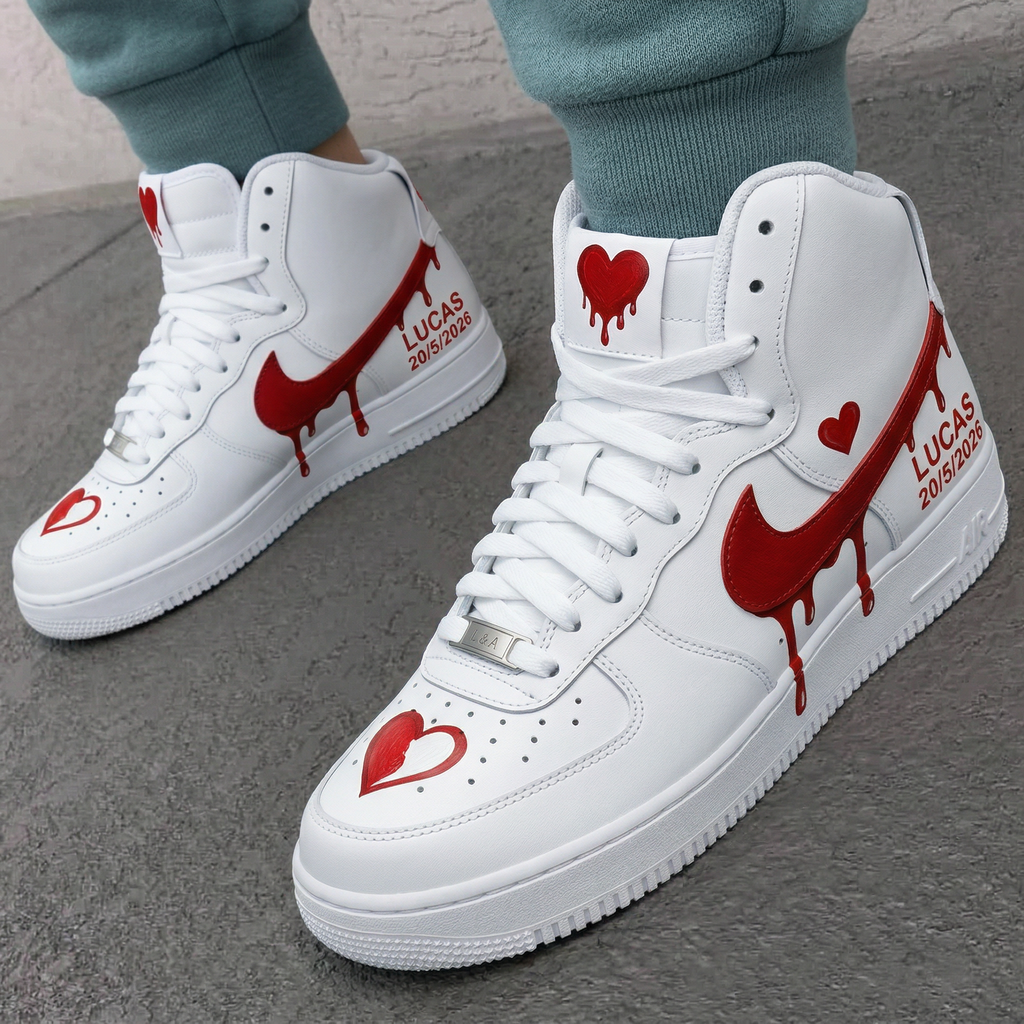 Custom AF 1s Shoes Red Dripping Hearts Valentine's Day-oicustom