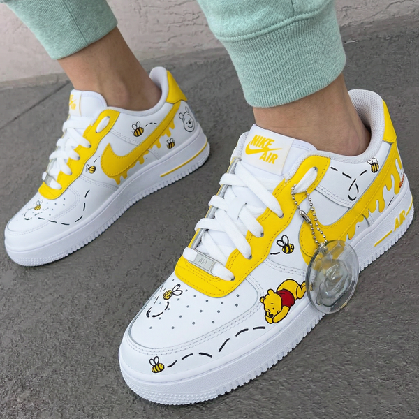 Custom AF 1s Shoes White Yellow Winnie The Pooh Bees Honey Drip-oicustom
