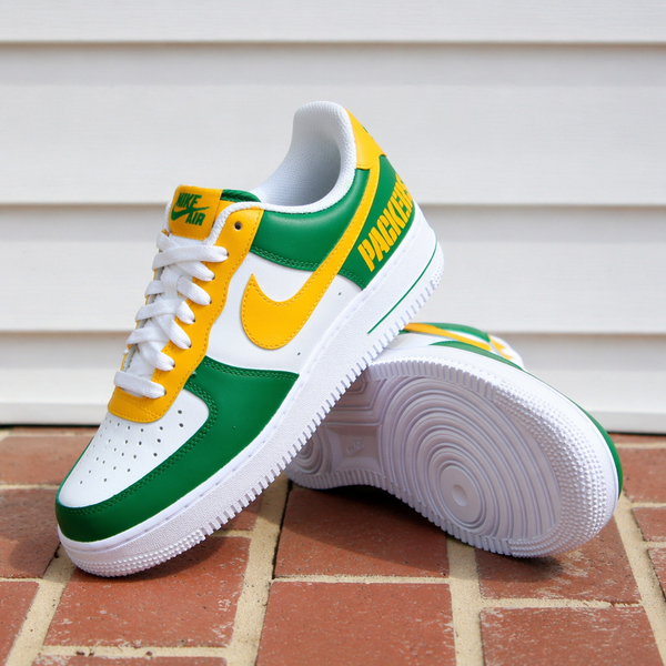 Custom Hand Painted Green Gold Packers Air Force 1 Sneakers
