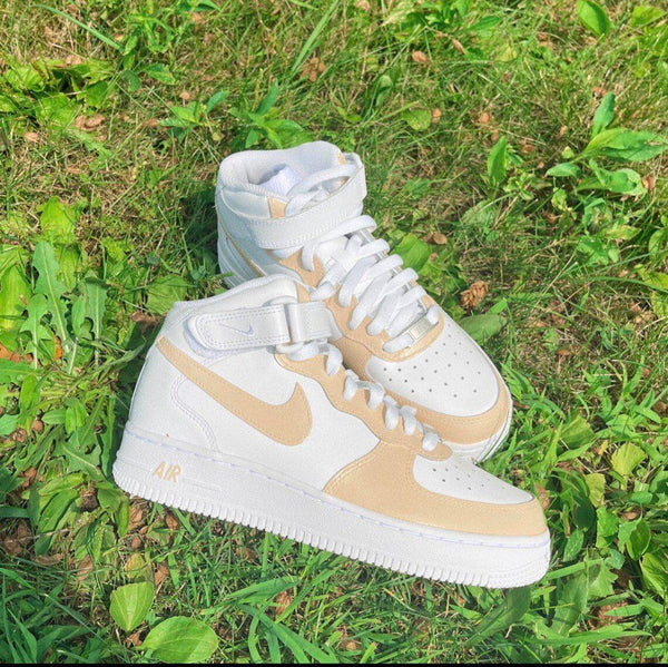 Beige Custom Nike Air Force 1 Mid Custom AF1 Hand-painted Shoes-oicustom