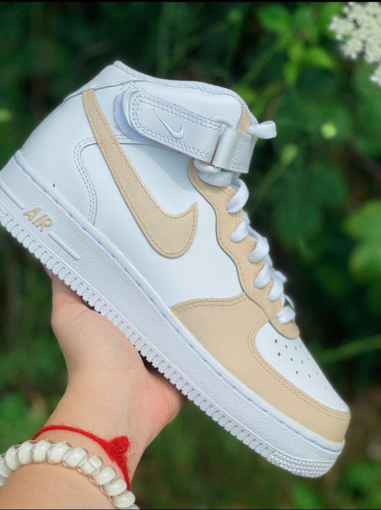 Beige Custom Nike Air Force Mid Custom AF1 Hand-painted Shoes