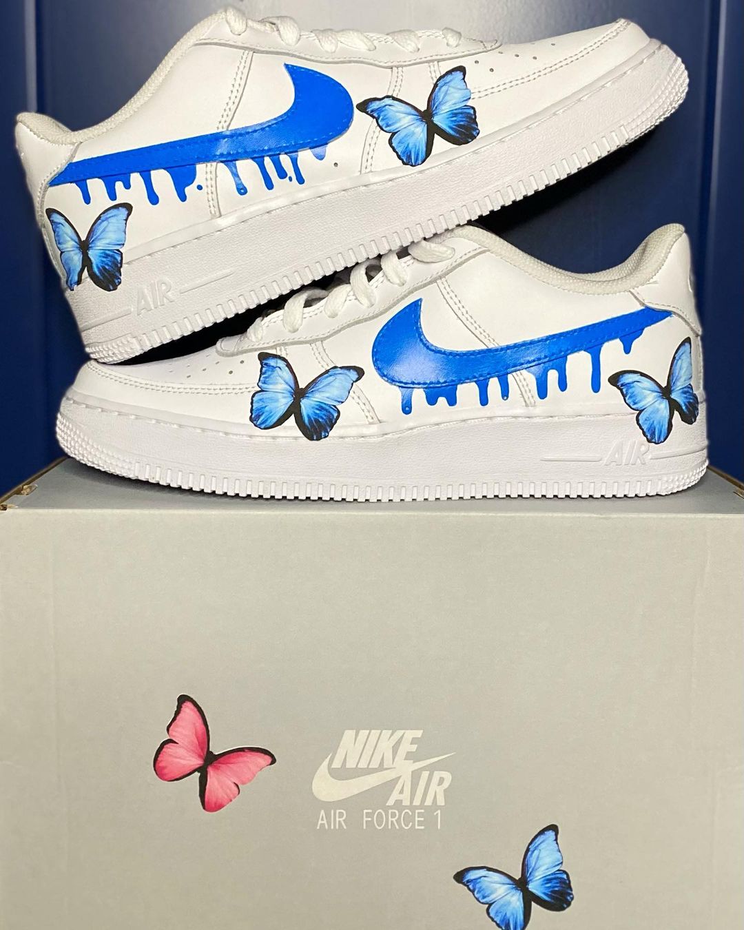 air force ones with blue butterflies