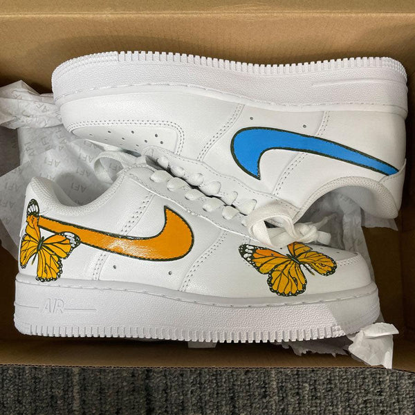 Custom Air Force 1 Blue Orange Butterflys-oicustom