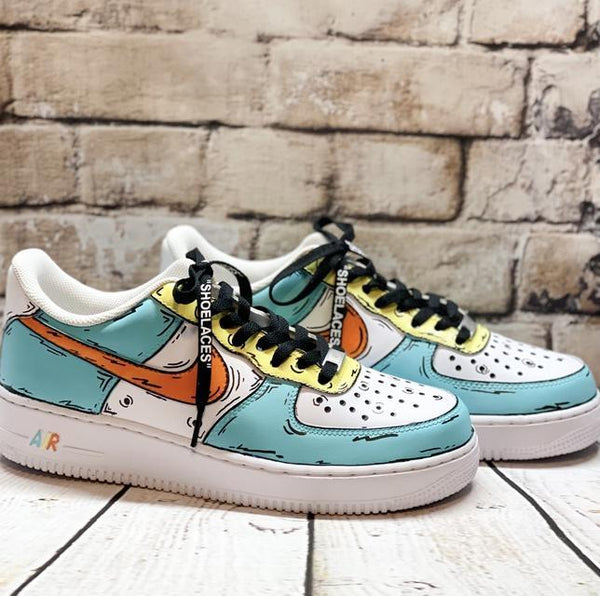 Custom Air Force 1 Cartoon Blue Orange Swoosh-oicustom