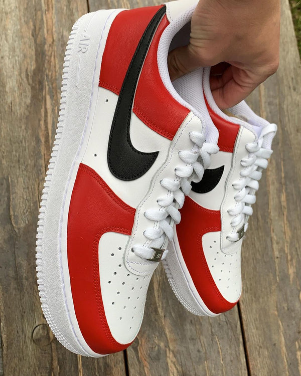 Custom Air Force 1 Red Black Swoosh-oicustom