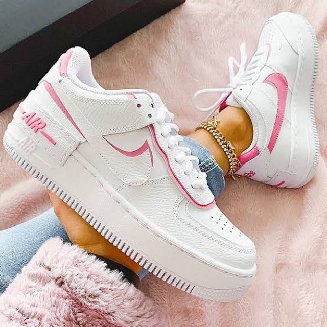 pink and red shadow air force ones