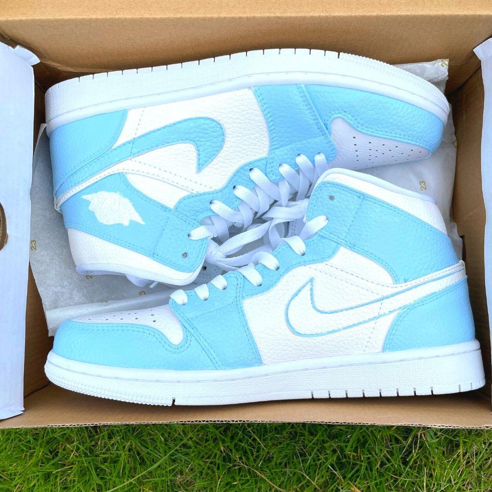 Custom Air Jordan 1 Baby Blue White Swoosh – oicustom