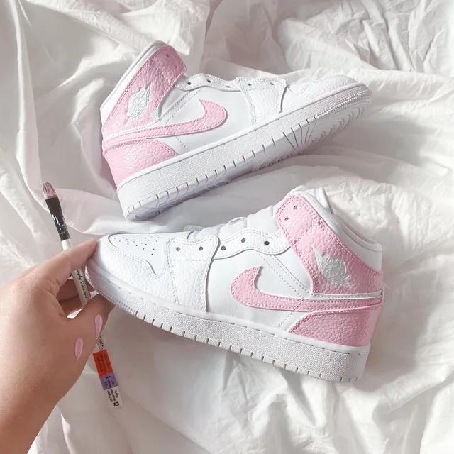 Custom Air Jordan Baby Pink Swoosh