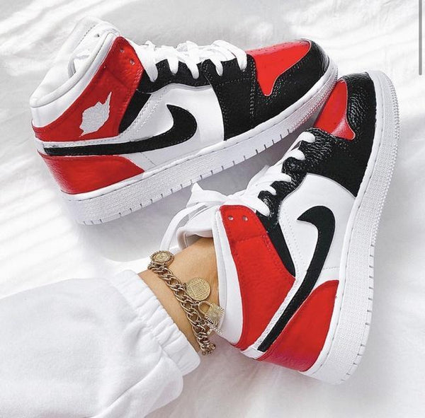 Custom Air Jordan 1 Black Swoosh Rose Red Sneakers-oicustom