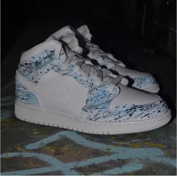 Custom Air Jordan 1 Blue Black Grey Splatter-oicustom