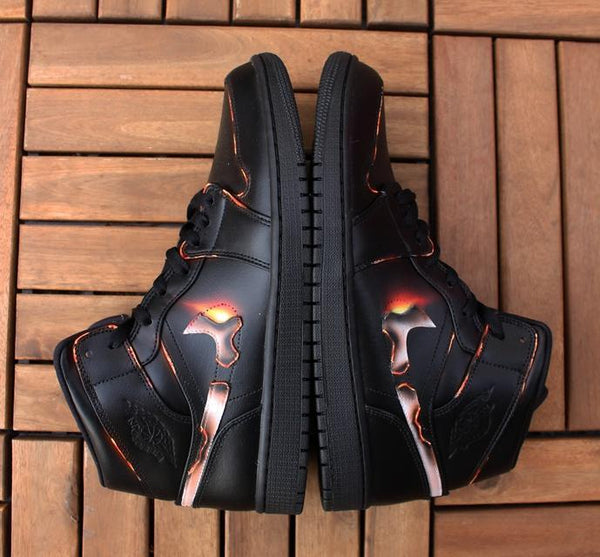 Custom Air Jordan 1 Burning Swoosh Unique Handpainted Sneaker Art-oicustom