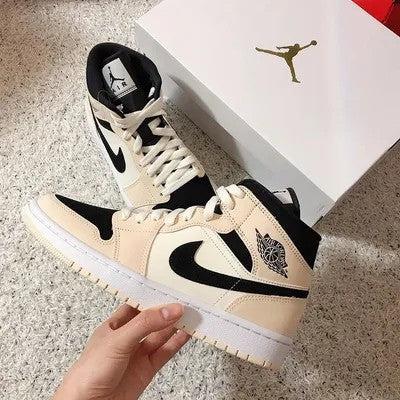 jordan air 1 mid trainers in cream and black