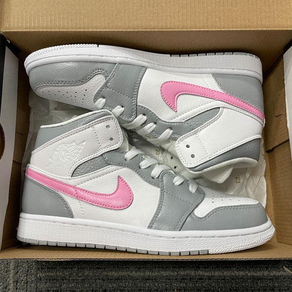 Custom Air Jordan 1 Gray And Pink Swoosh-oicustom