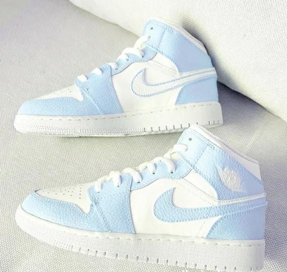Custom Air Jordan 1 Mids (Baby Blue) Blinged Air Jordan 1 Mid Ice Blue Black Rhinestones Women  main image 3