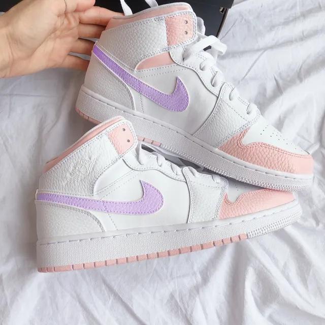 Custom Air Jordan 1 Mid Baby Pink Lilac Purple-oicustom