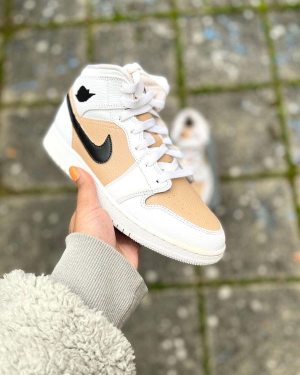 Custom Air Jordan 1 Mid Black Beige-oicustom