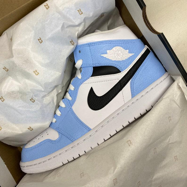 Custom Air Jordan 1 Mid Blue Black White-oicustom