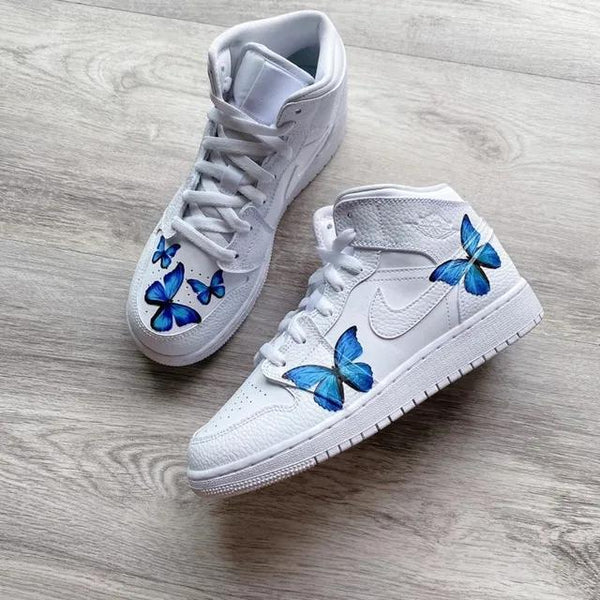 Custom Air Jordan 1 Mid Butterflies Blue-oicustom