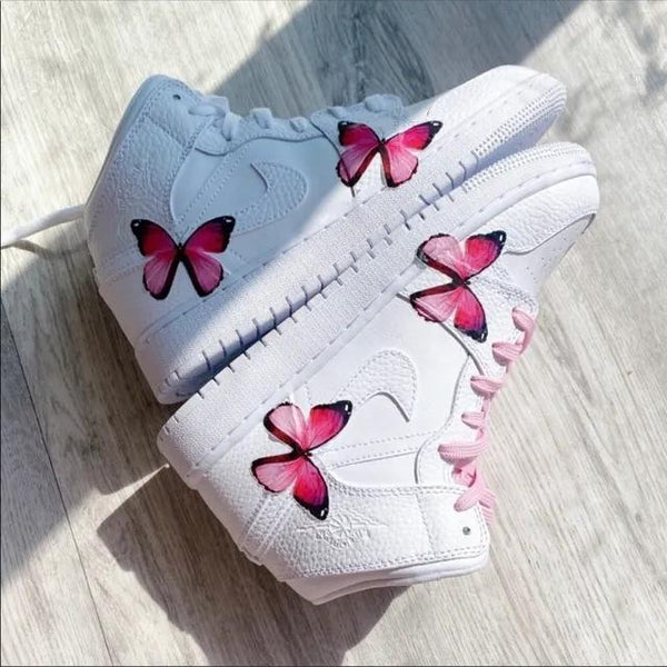Custom Air Jordan 1 Mid Butterflies Pink-oicustom