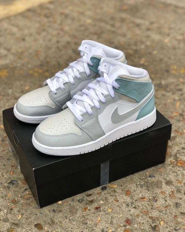 Custom Air Jordan 1 Mid Neutral Tones Blue-oicustom