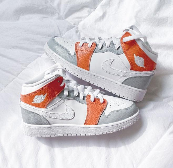 Custom Air Jordan 1 Mid Orange Grey-oicustom