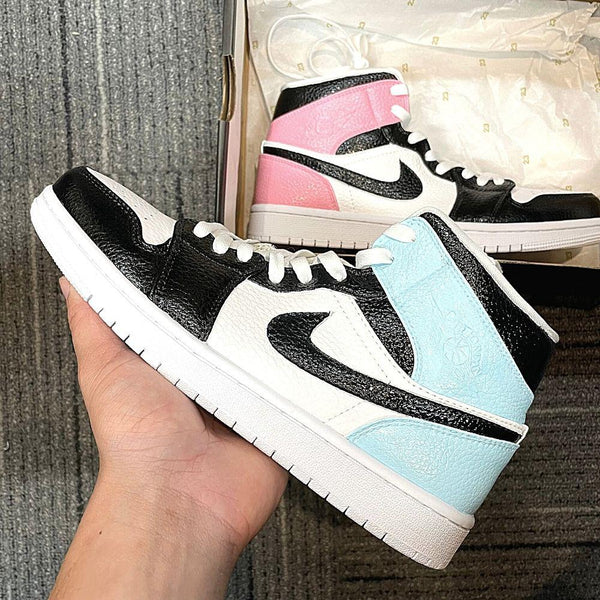 Custom Air Jordan 1 Mid Pink And Blue-oicustom