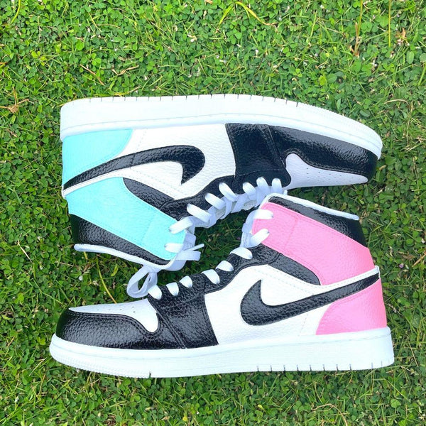 Custom Air Jordan 1 Mid Pink And Blue-oicustom
