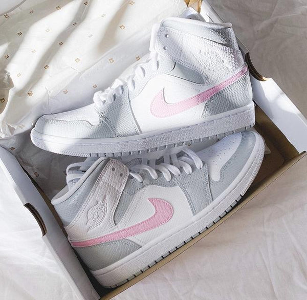 Custom Air Jordan 1 Mid Pink Grey-oicustom