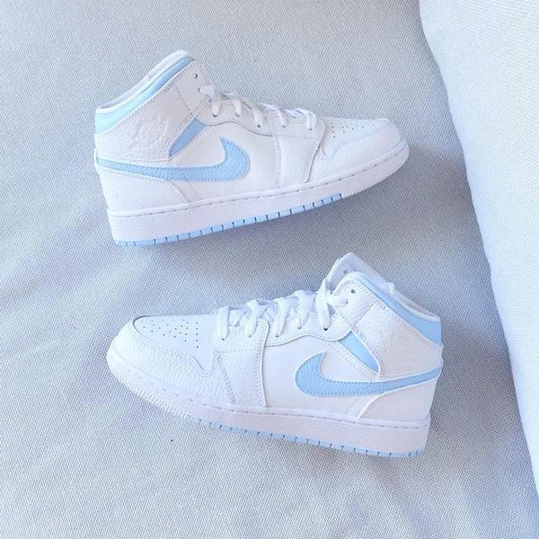 Custom Air Jordan 1 Mid Swoosh Baby Blue-oicustom