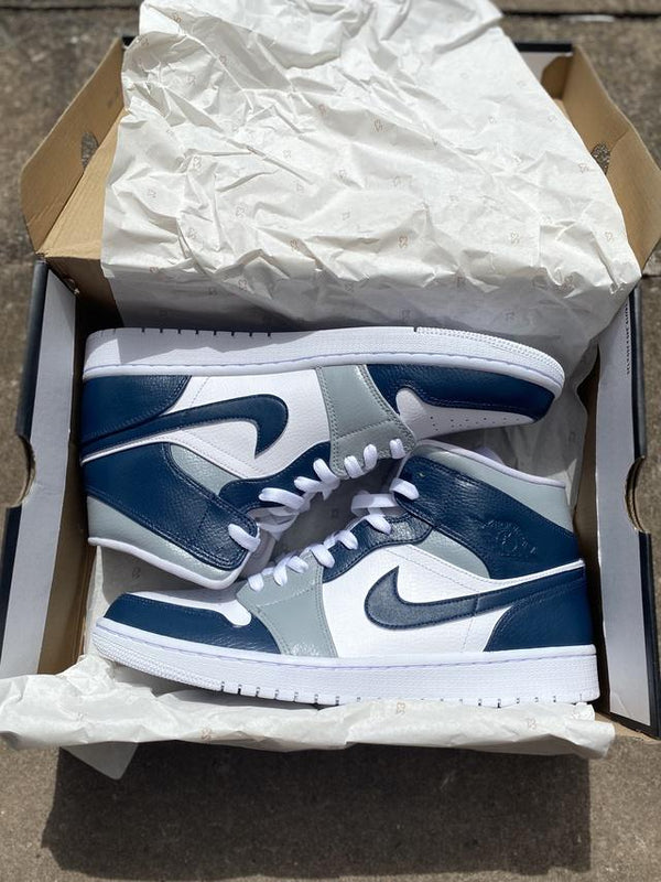 Custom Air Jordan 1 Navy Blue Grey-oicustom