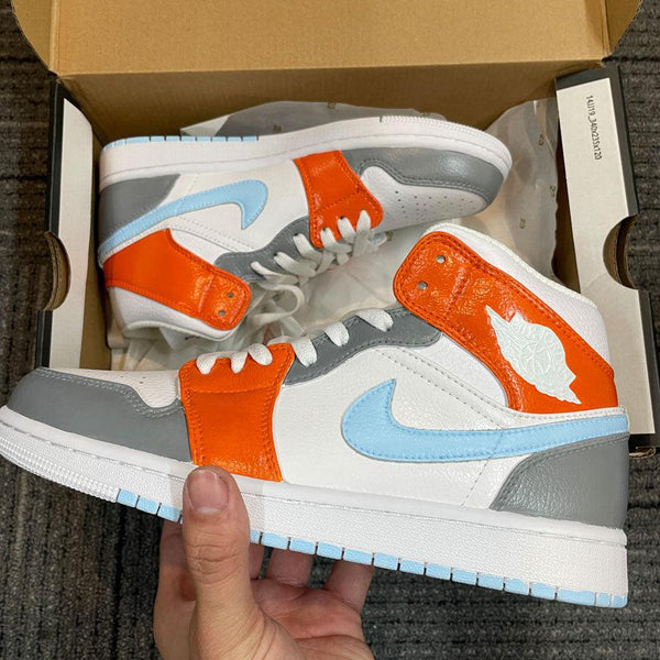 Custom Air Jordan 1 Orange Grey And Blue swoosh-oicustom