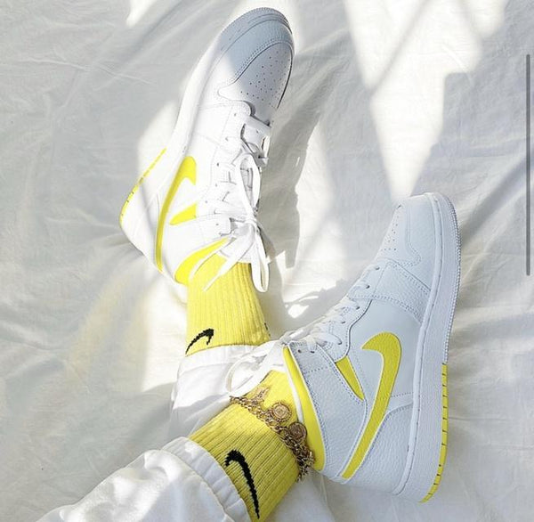 Custom Air Jordan 1 Swoosh Yellow Painted Sneakers-oicustom
