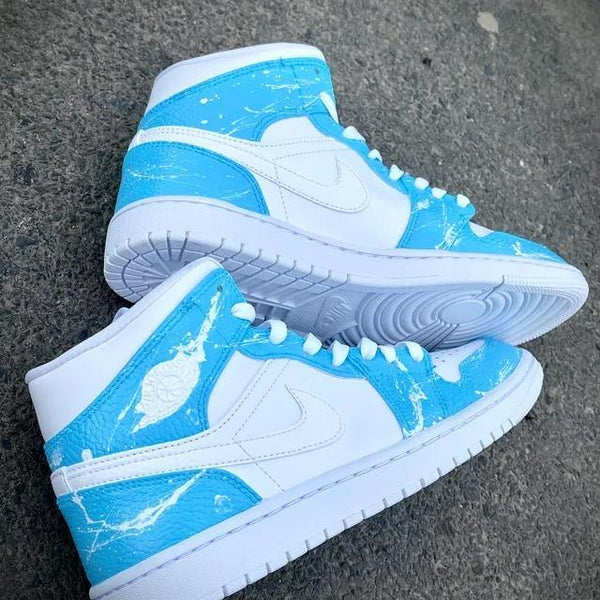 Custom Air Jordan 1 White Splatter Blue-oicustom