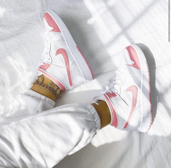 Custom Air Jordan 1 White Swoosh Pink Sneakers-oicustom