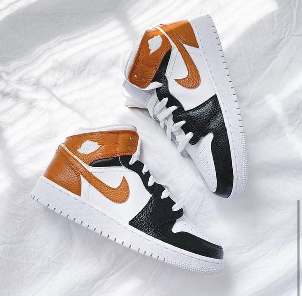 Custom Air Jordan 1 White Swoosh Tan Sneakers-oicustom