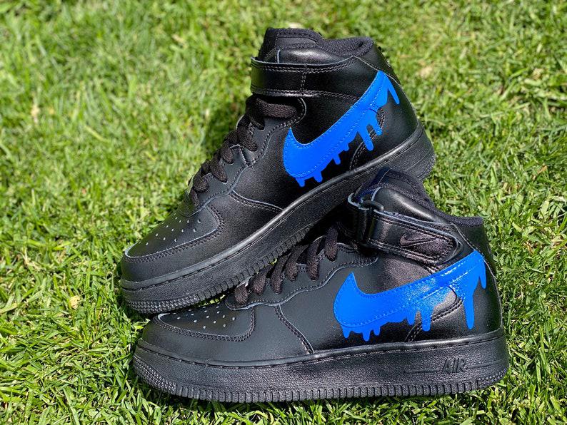 Custom Blue Black Nike Drip Air Force Ones-oicustom