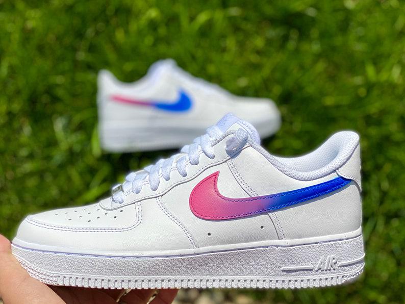 Custom Blue pink gradient Nike Air Force Ones swoosh - Main Image
