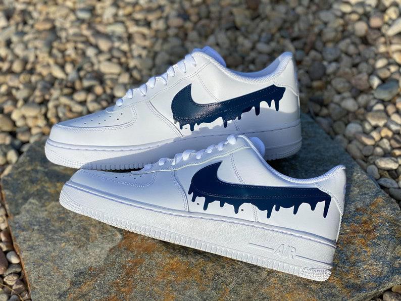 Custom Dark Blue Nike Drip Air Force Ones – oicustom