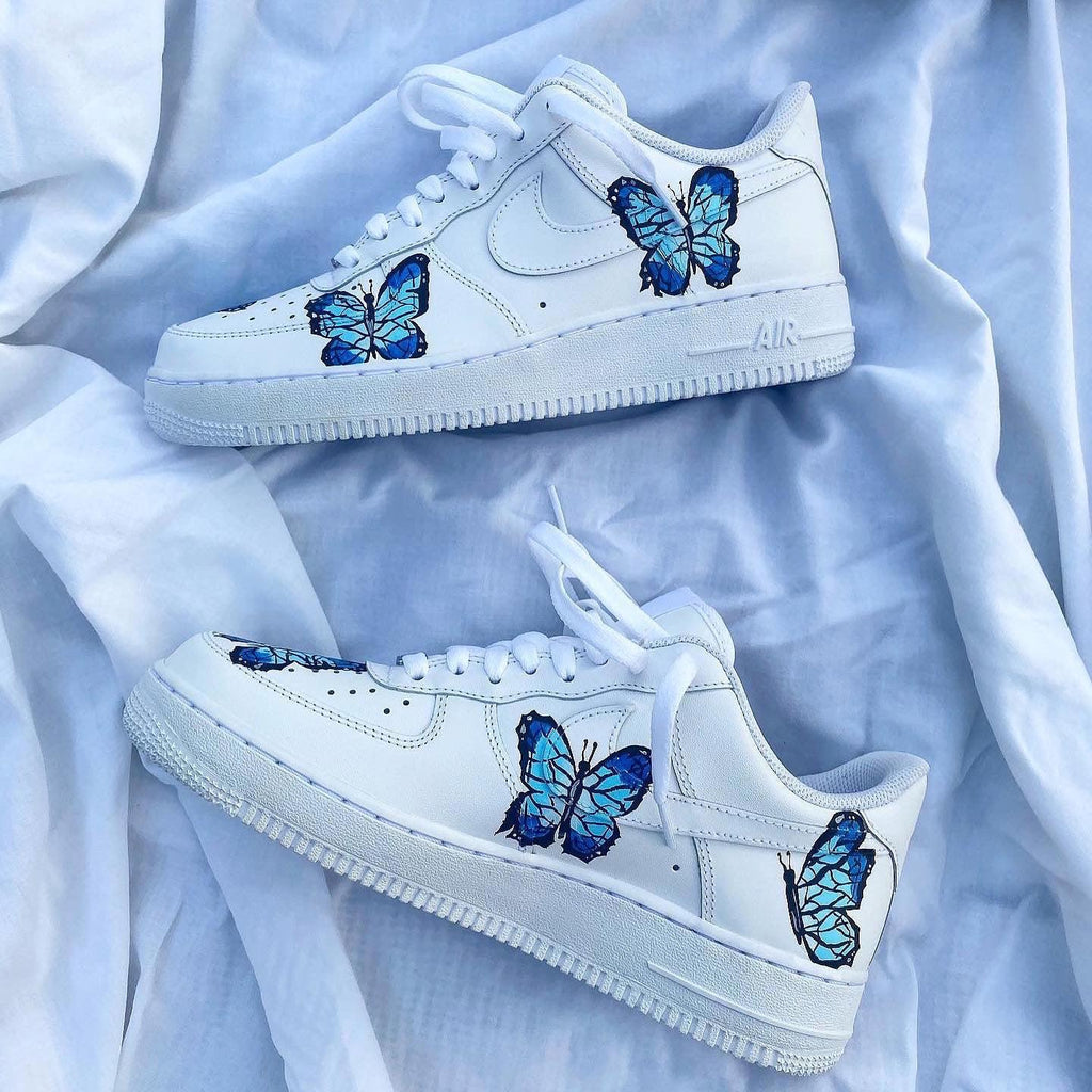 Custom Nike Air Force 1 Blue Butterfly-oicustom