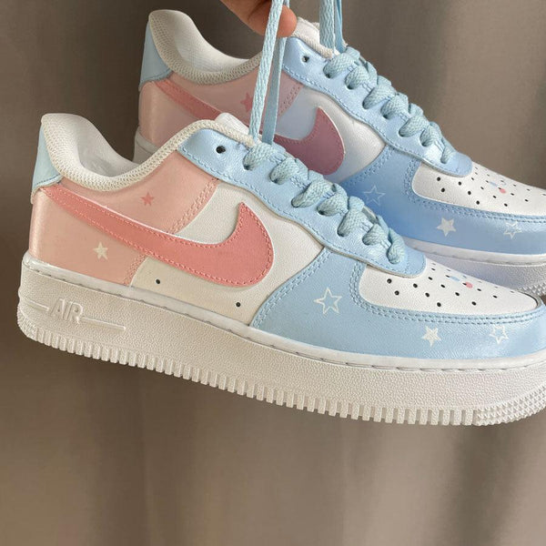 Custom Nike Air Force 1 Pink Blue Stars-oicustom