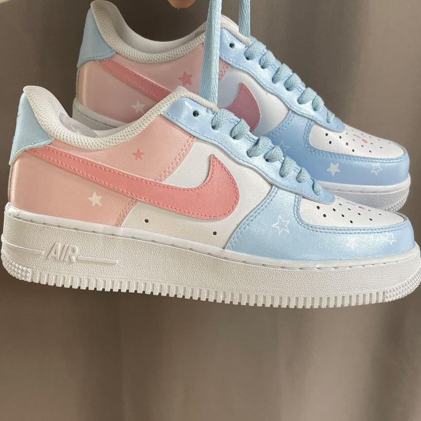 Custom Nike Air Force 1 Pink Blue Stars-oicustom