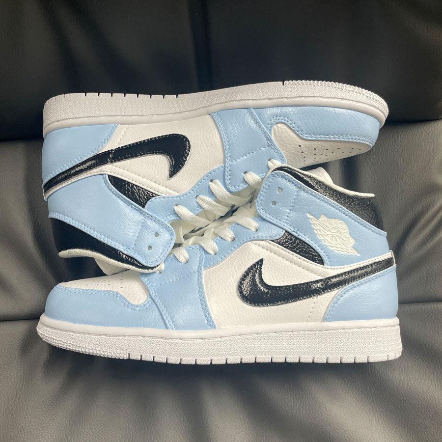 Custom Nike Air Jordan 1 Mid Baby Blue and Black-oicustom